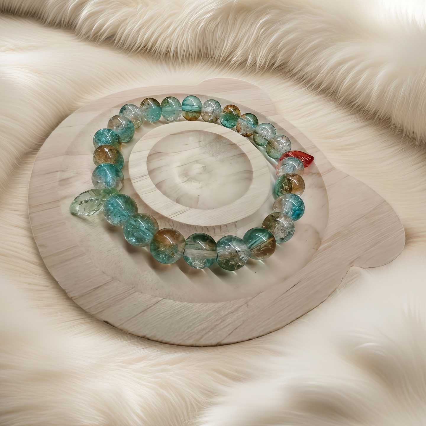 Women's Stylish Leaf Design Glass Bracelet, Elegant Gift